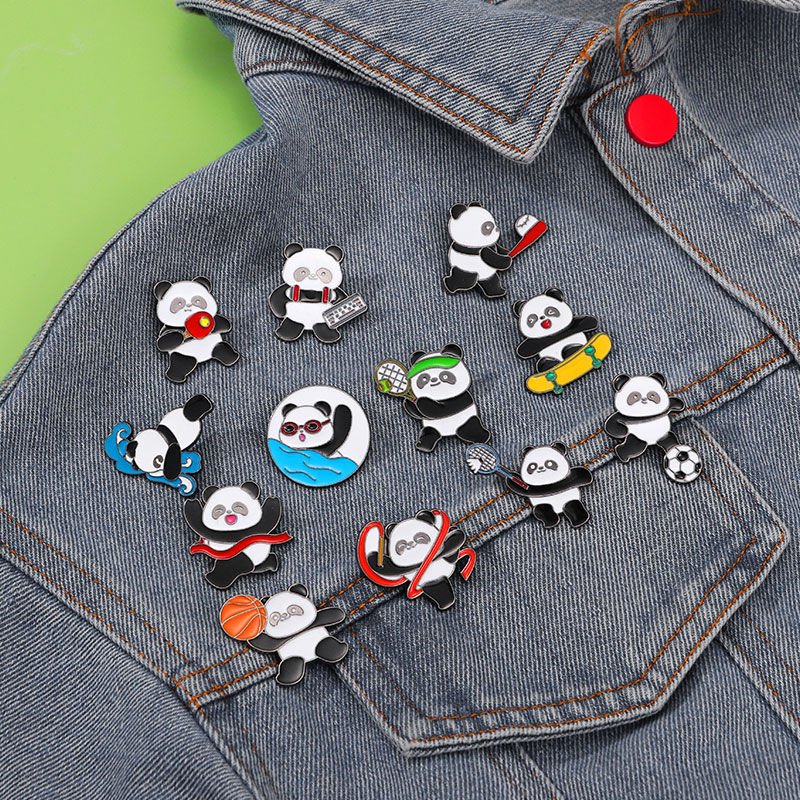 Table Tennis Cartoon - Cartoon Panda Sports Theme Enamel Brooches