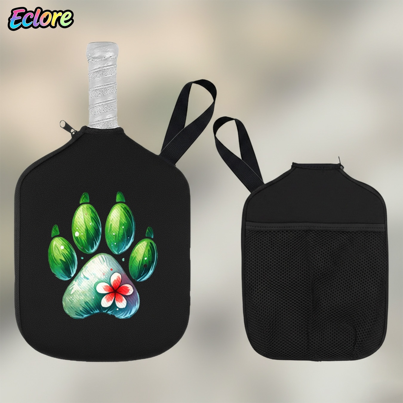 Table Tennis Usa - Green Watercolor Paw Print Paddle Cover,